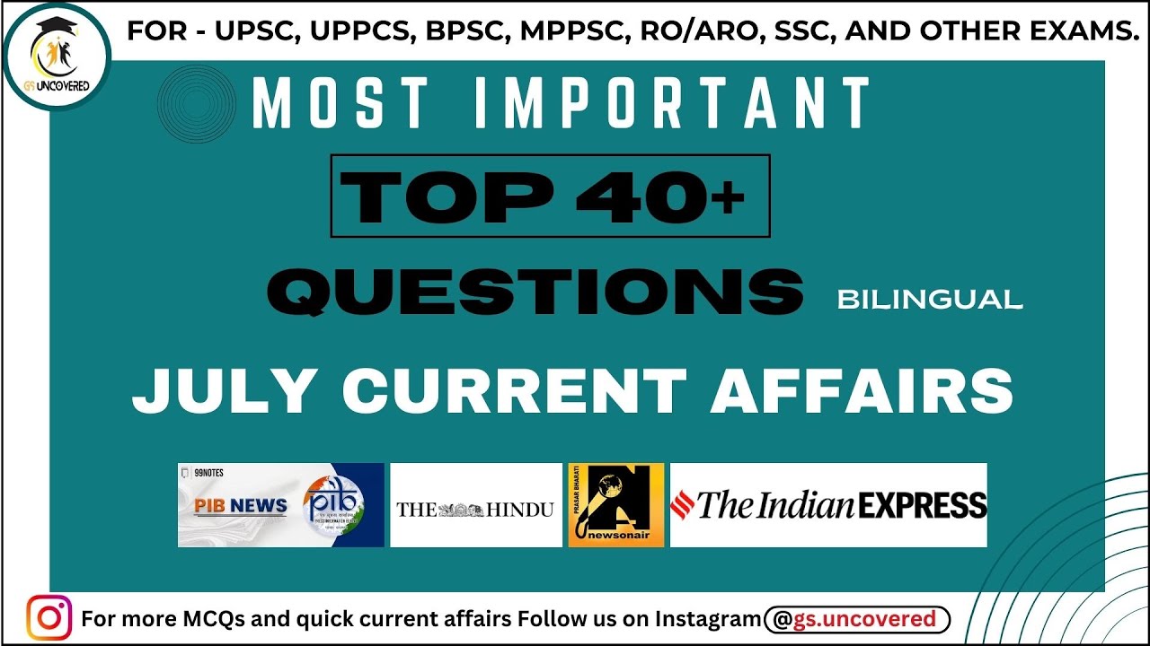 July Current Affairs MCQs 2023 I Top Current Affairs Questions I GS ...