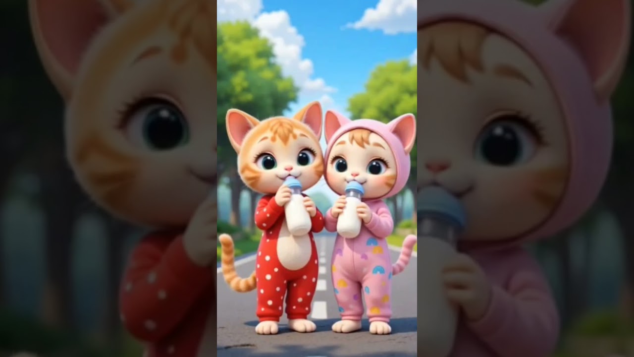 cute cats are drinking milk in beautiful dresses 