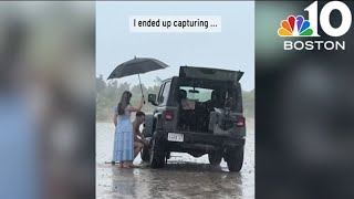 Cute moment captured on camera after couple gets engaged — and then gets a flat tire in Plymouth