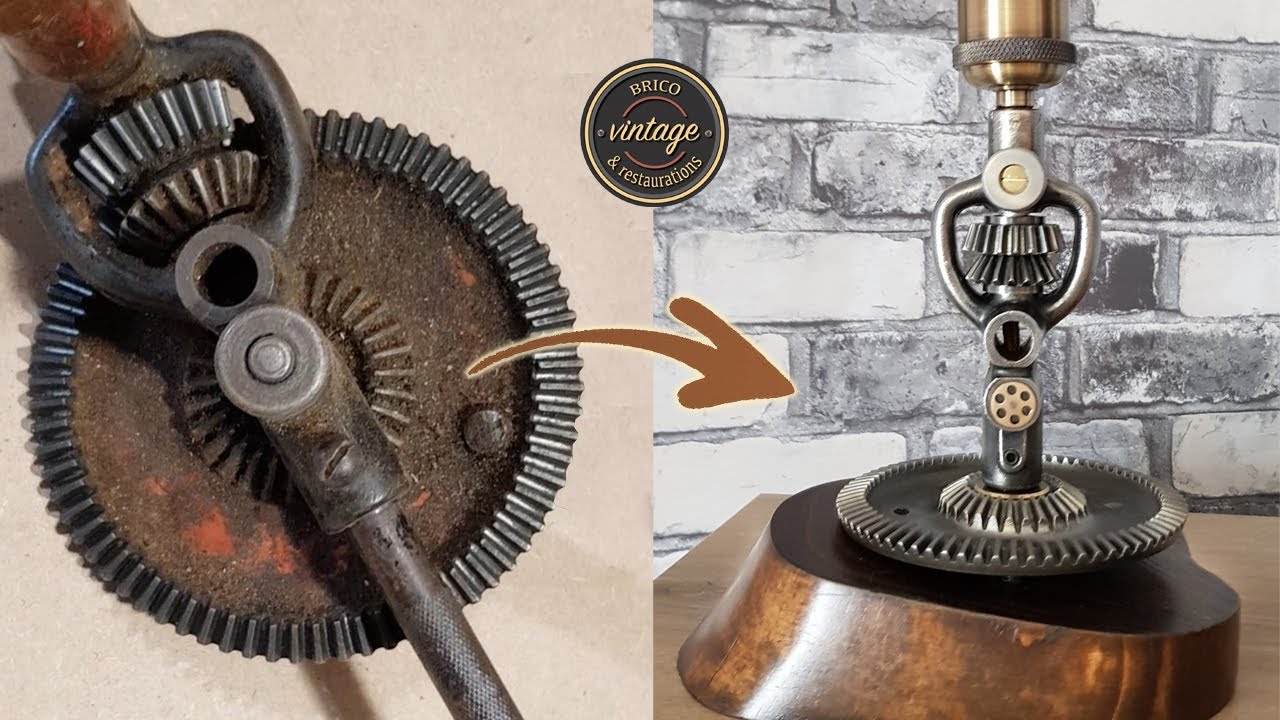 Hand drill turned into a lamp - Chignole transformée en lampe