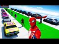 Homem Aranha e Amigos SuperHeróis - Carros Musculosos VS Sport no Desafio na Mega Rampa sobre o Mar