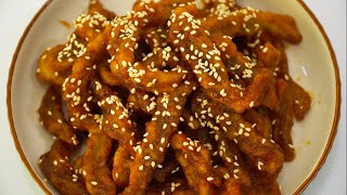 糖醋里脊的家常做法，外焦里嫩酸甜酥脆不回软，做法简单一看就会！【阿群美食】