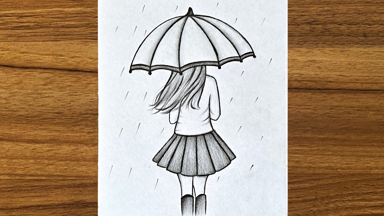 Girl with umbrella drawing step by step || Cute girl drawing ...