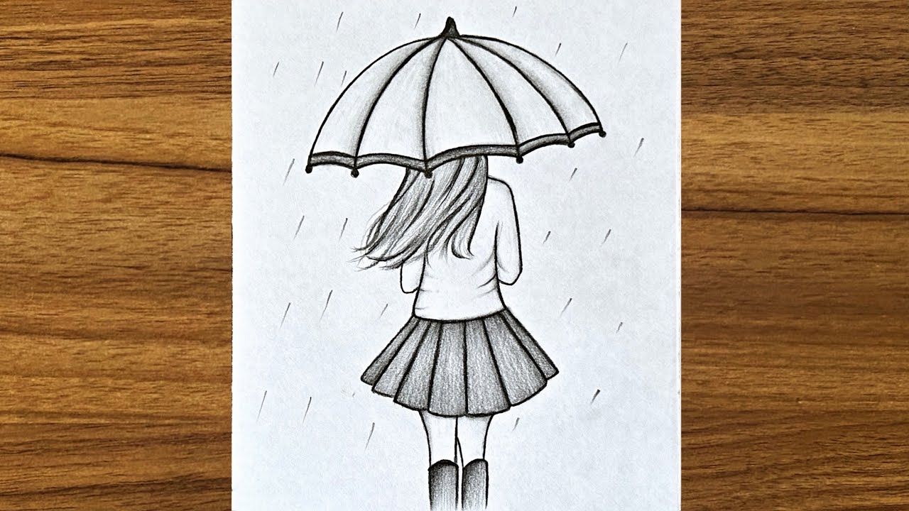 Girl with umbrella drawing step by step Cute girl drawing