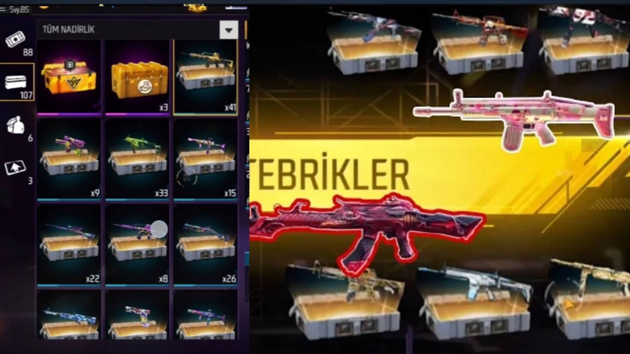 EN ŞANSLI KUTU AÇILIMI 1000 ÜZERİNDE KUTU AÇTK BİR SÜRÜ KALICI SİLAH BU HESAPTA BİR ŞEY VAR#freefire