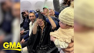 Stranger crochets a hat for the baby seated next to her on her flight