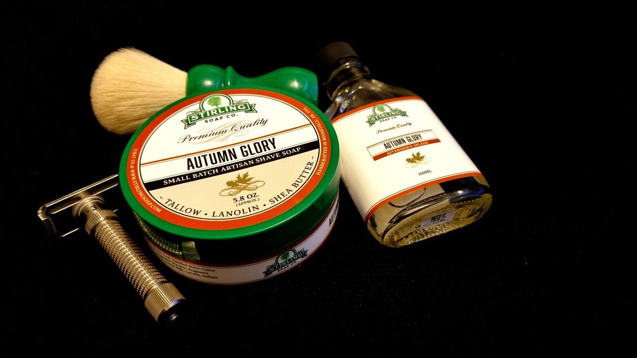 ⁣Stirling Soaps Autumn Glory. Rex Ambassador Adjustable Safety Razor. Yaqi Cashmere Brush.