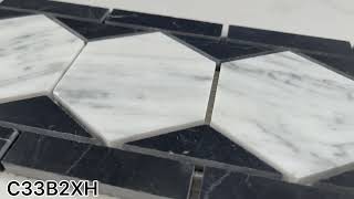 Marble Online - Carrara White Marble 3 Inch Hexagon Mosaic Border Listello Tile Black Edge Honed