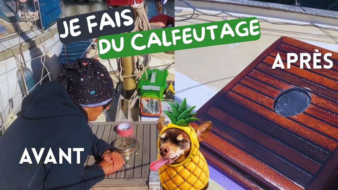 ⁣Je fais des joints de calfatage et je rénove les boiseries de mon voilier