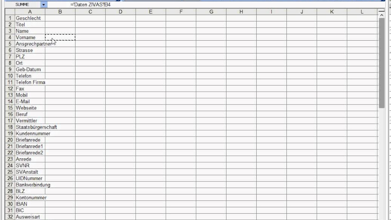  New  Formular anlegen im Excel Format