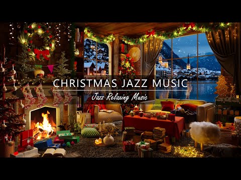 Christmas Jazz Instrumental Music with Crackling Fireplace 🎄 Cozy Christmas Coffee Shop Ambience