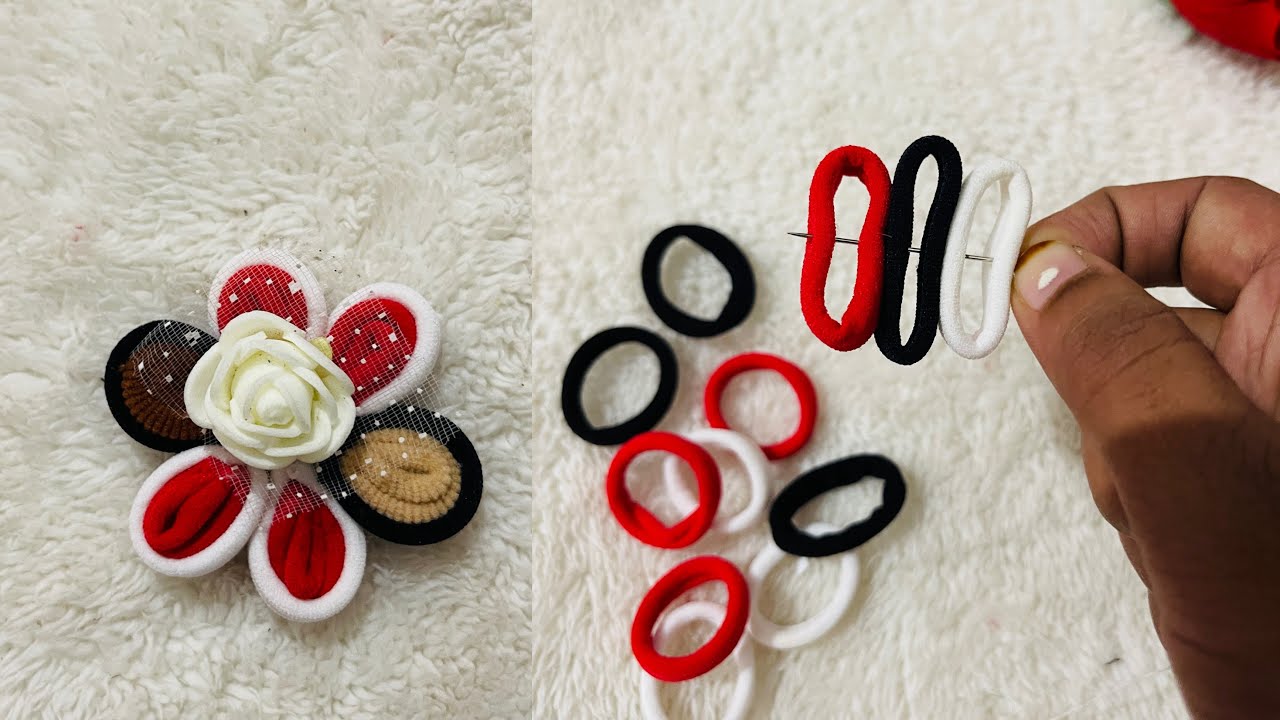 Beautiful Hair band flower making idea | Hair band embroidery  flower | Rubber band flower