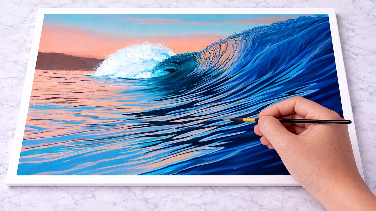 I Tried to Paint a Realistic Ocean Wave at Sunset (Full Acrylic Painting Process)