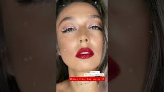 Christmas makeup ideas glitter lips candy cane eyeliner rhinestones shorts #shorts
