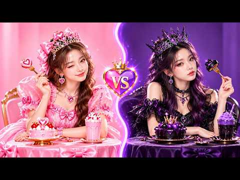 Pink Princess 🩷 vs. Dark Queen 🖤! An epic food challenge! 🍰🍔😱 Who will win?! 👑🔥