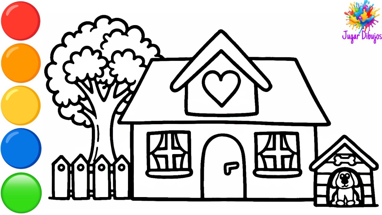 Dibuja y Colorea Una Casa Con Jardín 🏡🐶🌈 Dibujos Para Niños 