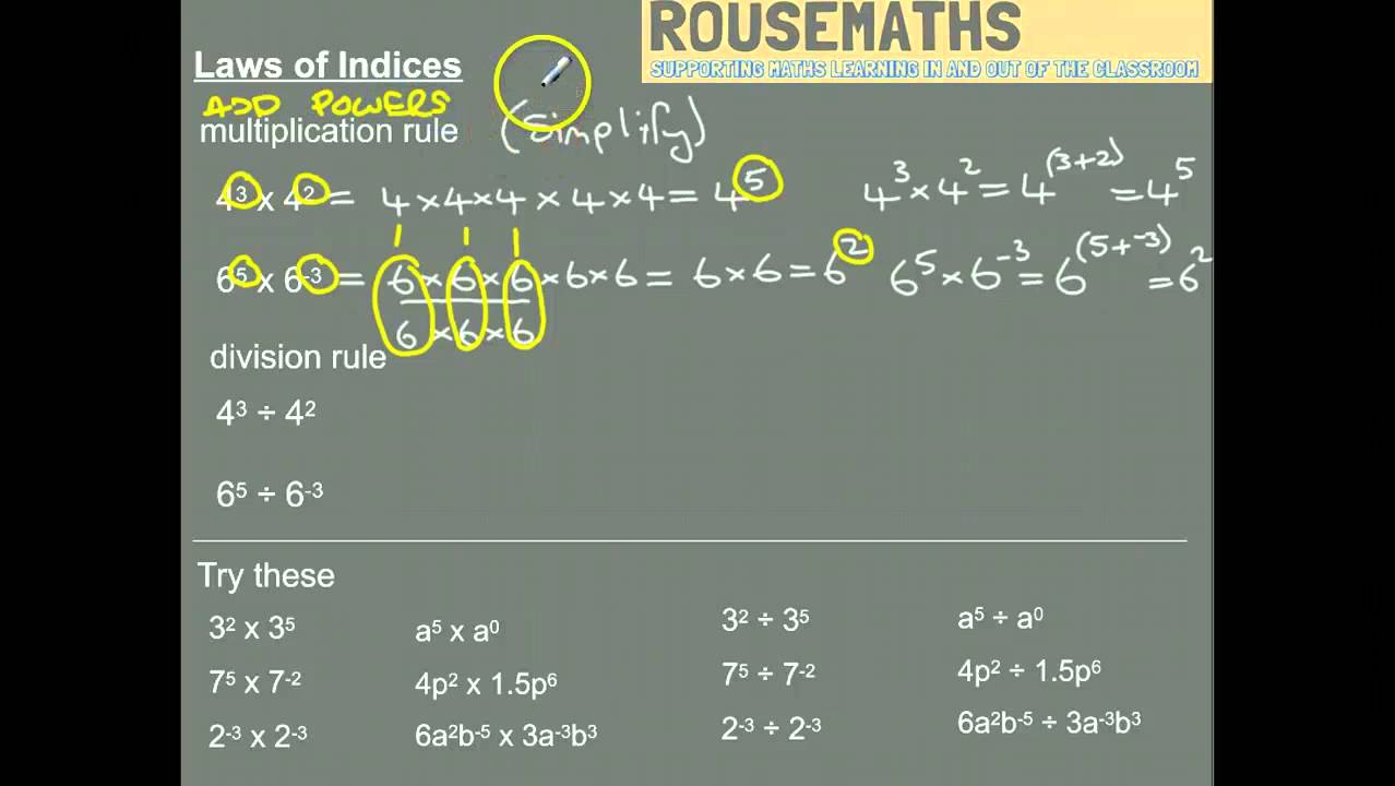Laws of Indices - Multiplication and Division - YouTube