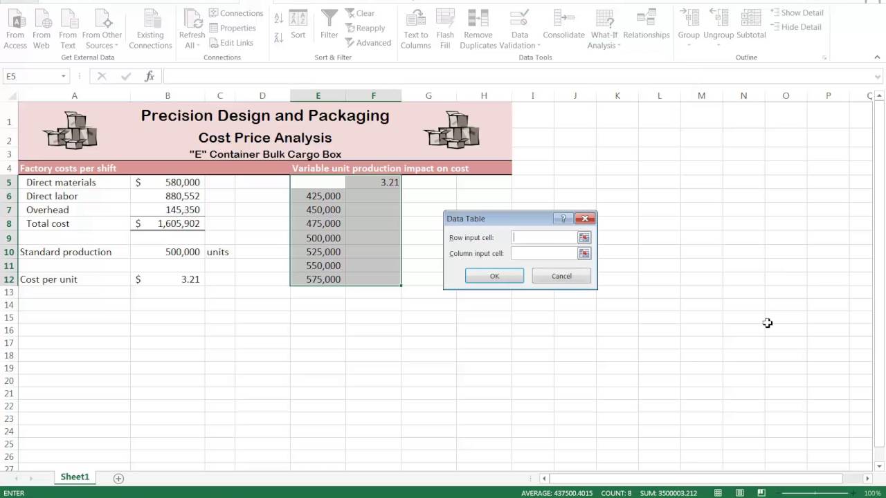 Creating A One Variable Data Table Youtube