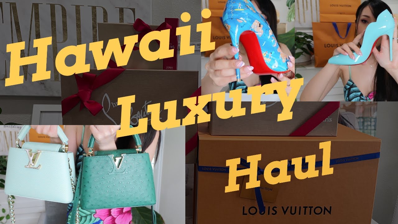 HAWAII LUXURY UNBOXING HAUL with prices, LV Ostrich, CAPUCINES MINI,  Christian Louboutin