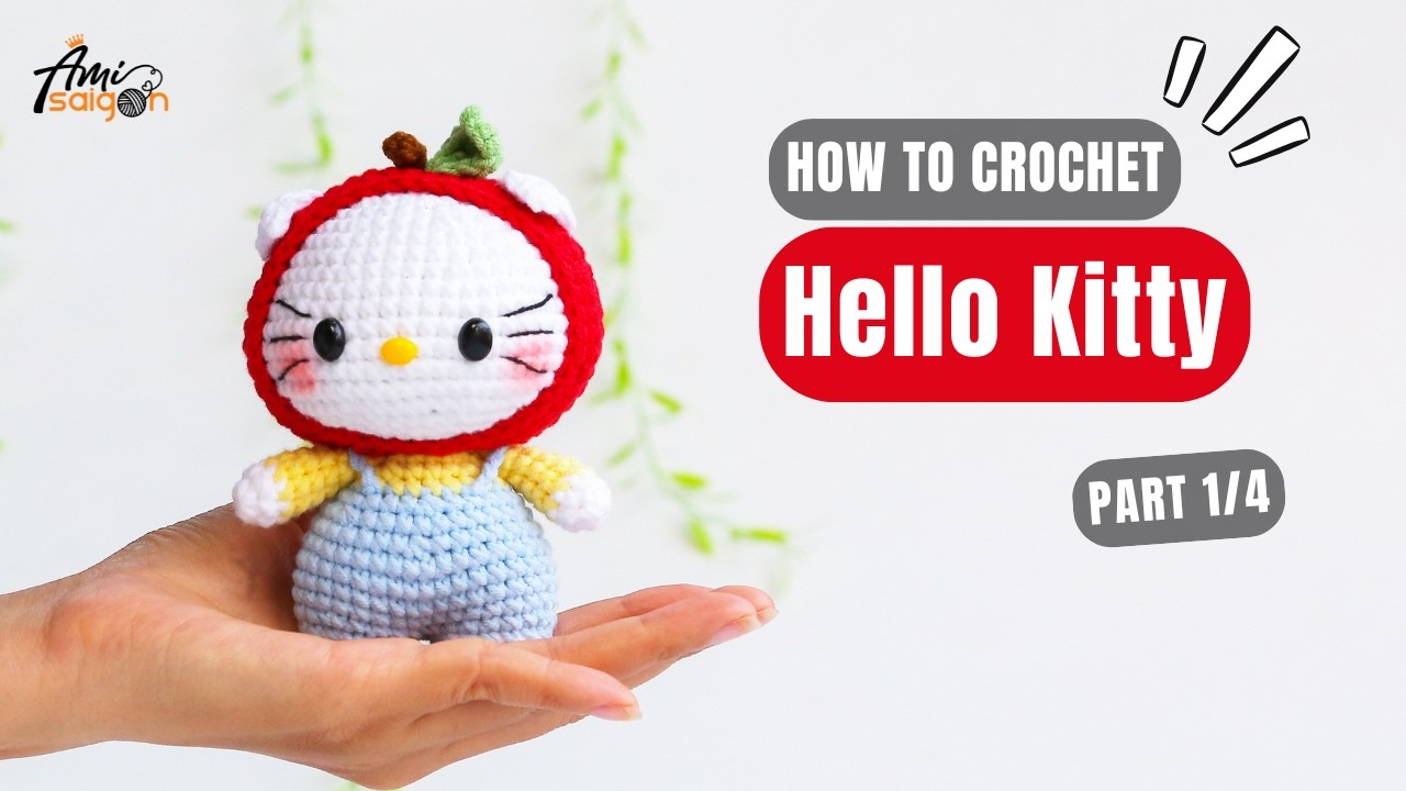 #1005 | Hello Kitty In Apple Hat Amigurumi (1/4) | How To Crochet Characters Amigurumi | @AmiSaigon
