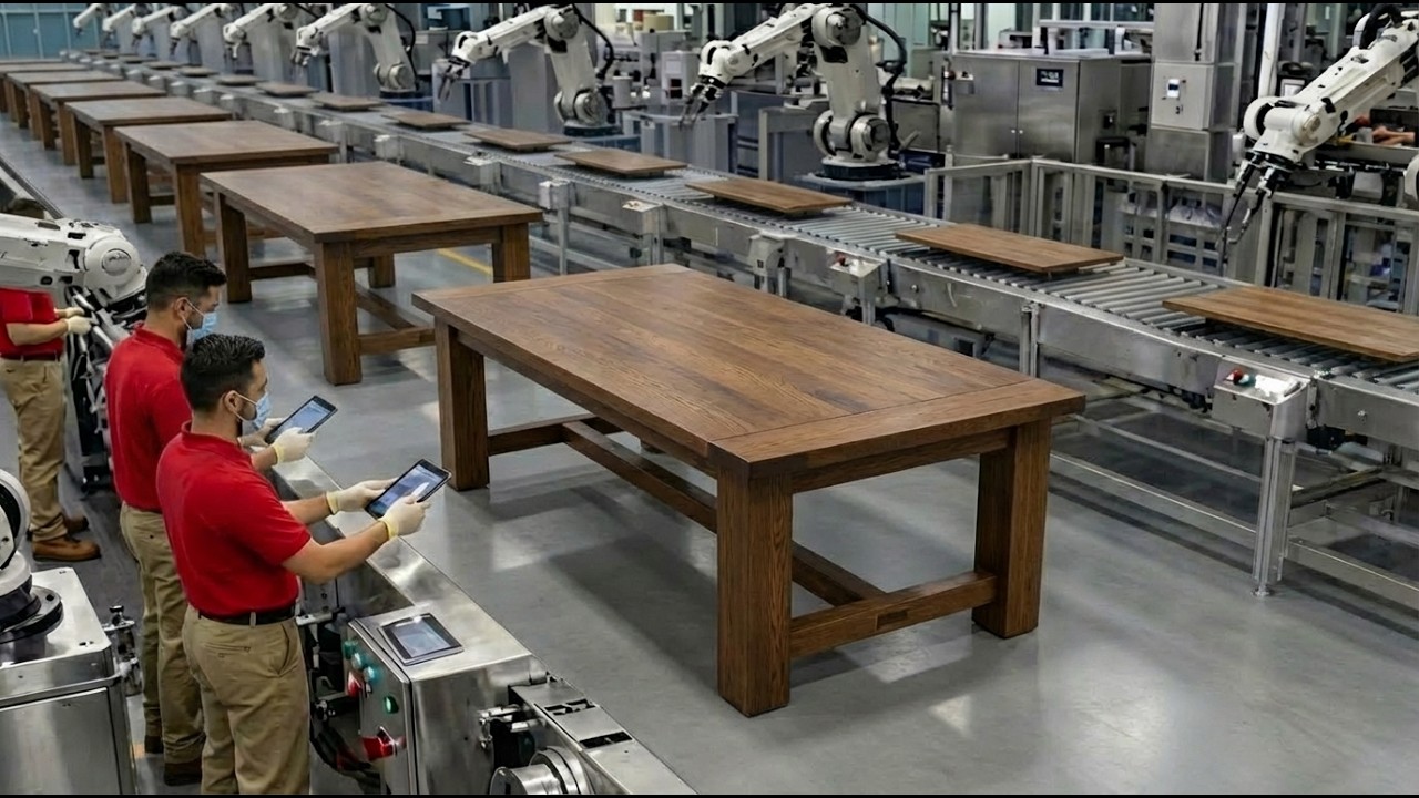 How Solid Wood Dining Tables Are Made in Factory Full Process ...