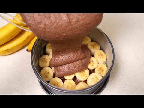 Schokoladen-Karamell-Bananen-Kuchen in wenigen Minuten. Einfaches und leckeres Rezept!