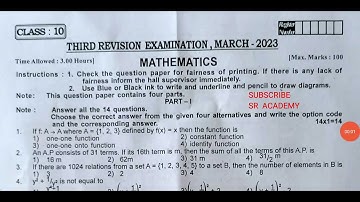 10th standard maths 3rd revision test 2023 original question paper Villupuram dt EM