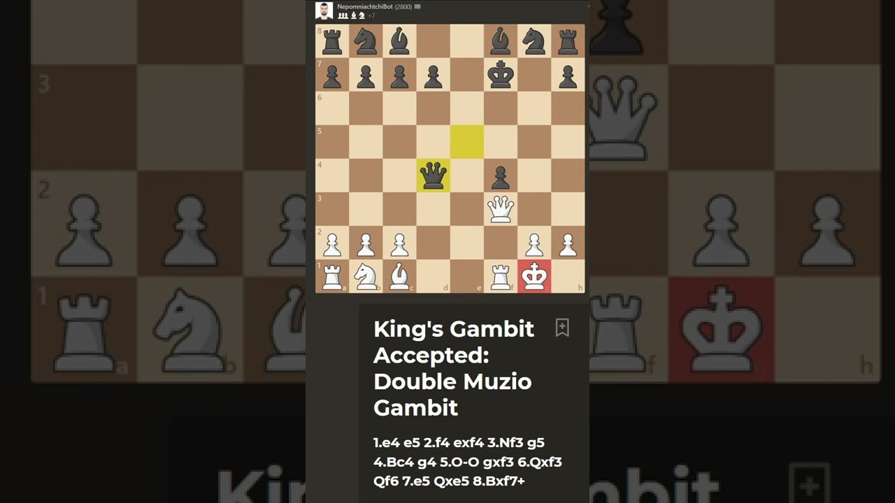 King's Gambit Accepted: Double Muzio Gambit: 1. e4 e5 2. f4 exf4 3