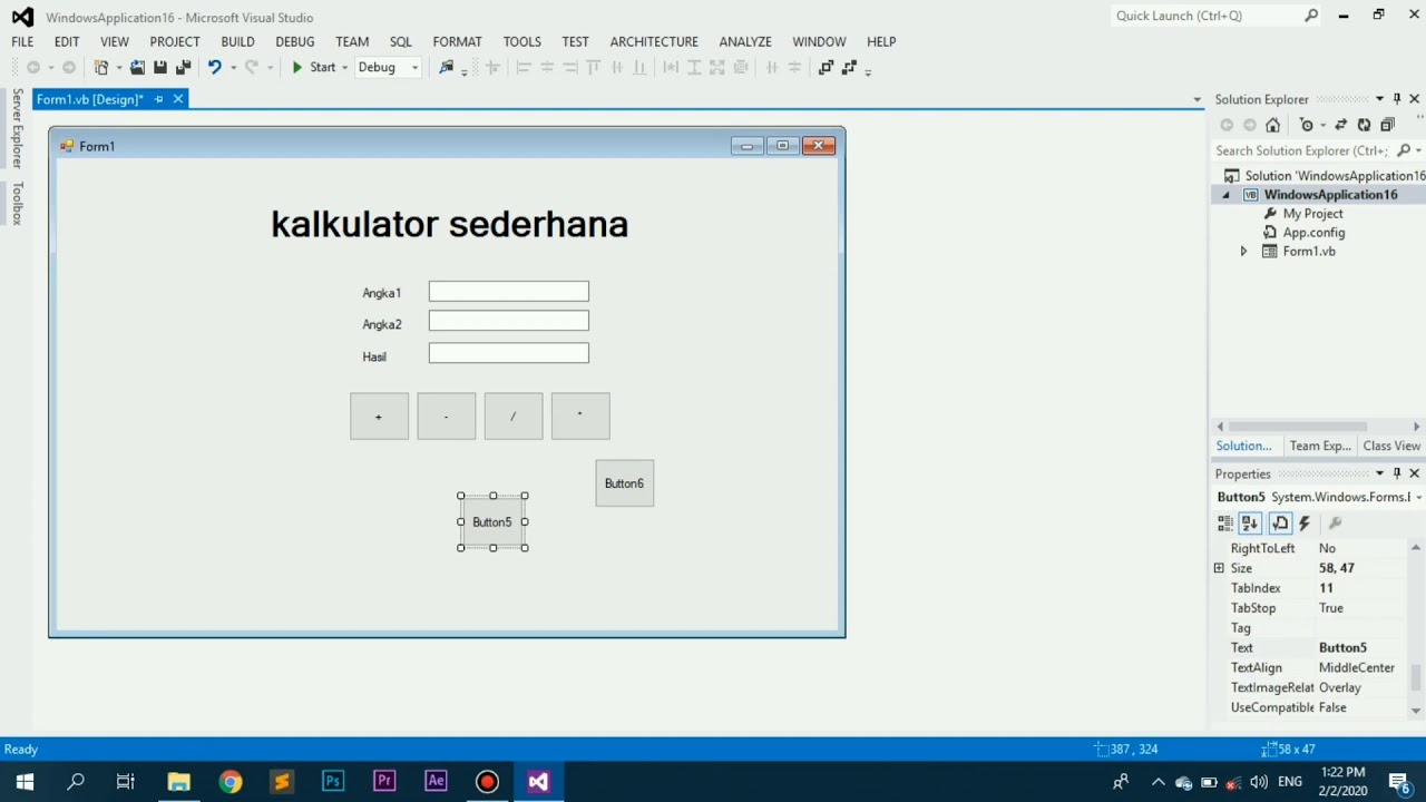 Tutorial membuat aplikasi kalkulator menggunakan visual studio - YouTube