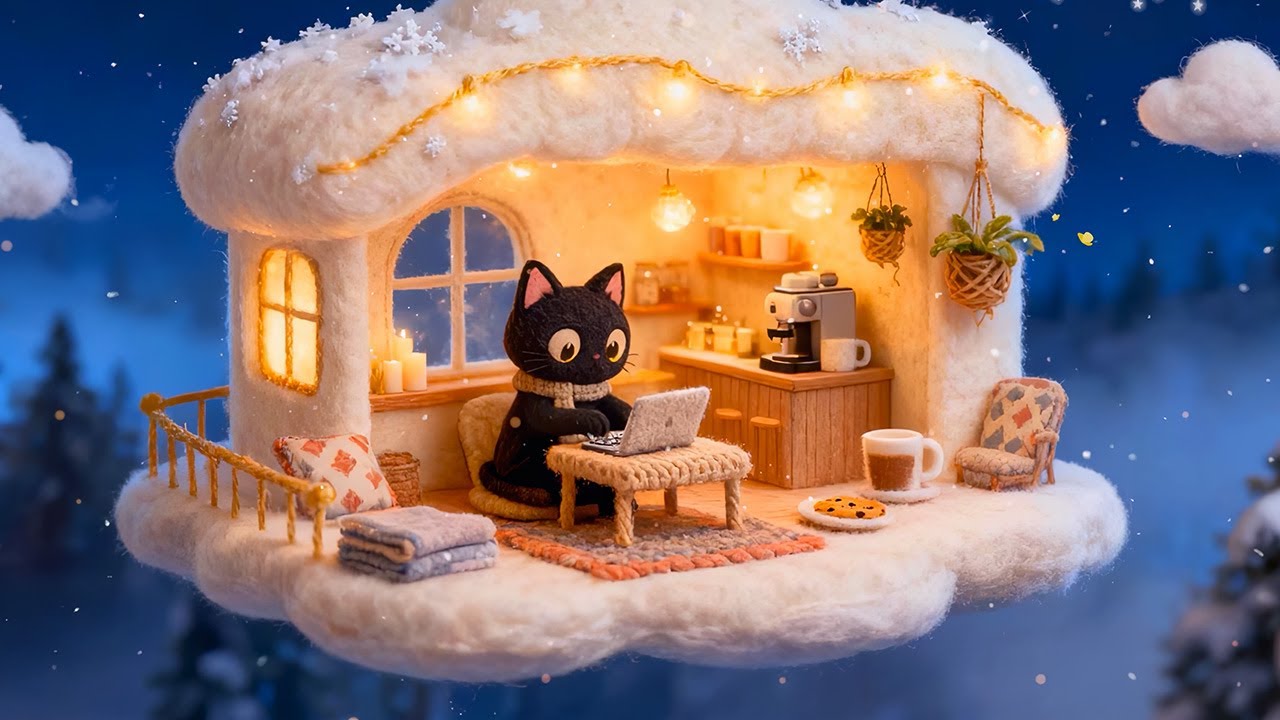 Lofi Cat's Winter Cloud Cafe ☕️ Cozy Lofi Music for Study & Peace ❄️ Gentle Beats to Unwind