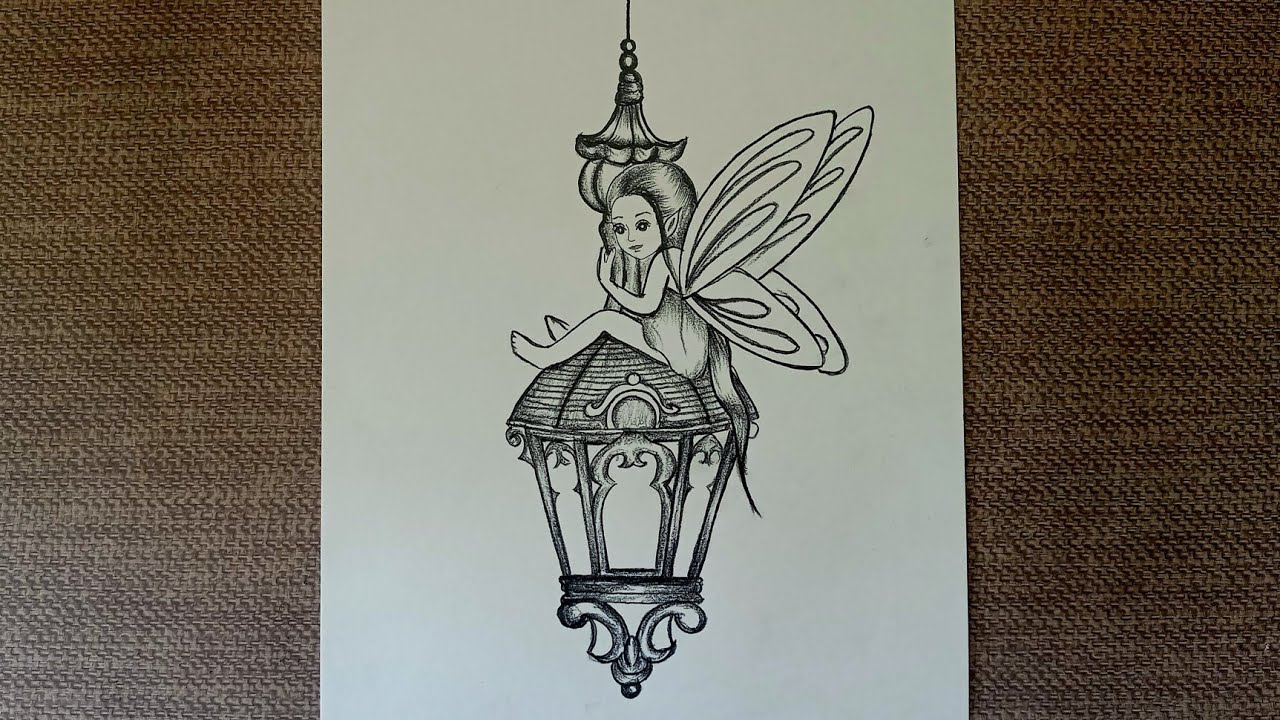 Daily challenge #183/ Fairy on street lamp drawing/ Pencil drawing ...