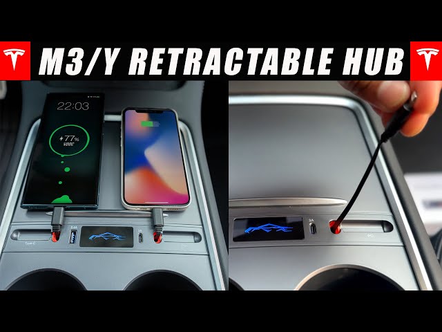 NEW Retractable OEM Fit Phone Charger/Hub For Tesla Model 3/Y (iPhone USB-C  and A) #teslamodely 