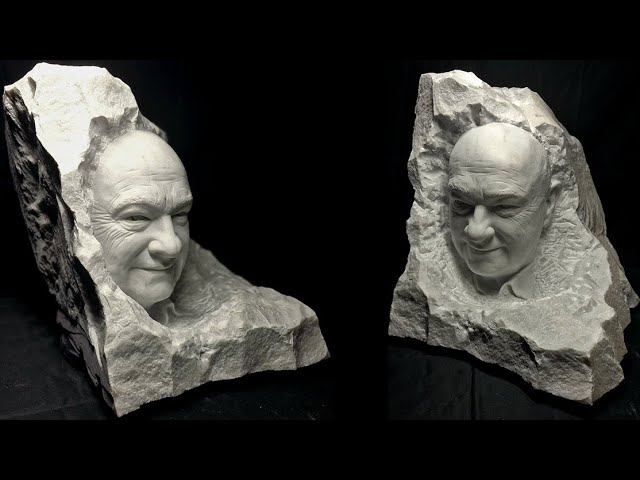 Hyper-realistic portrait carved in Marble - inspired by Michelangelo’s non-finito style sculptures.