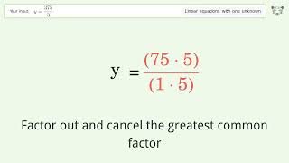 Solve y=375/5: Linear Equation Video Solution | Tiger Algebra