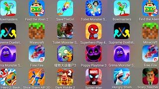 Find The Alien 2,Poppy Playtime 3,Minecraft,Plants Vs Zombies 3,Ball Hero 2,Slice Them All,Free Fire