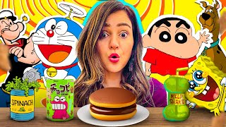 Eating our FAVORITE CARTOON FOODS for 24 hours *SHINCHAN, DOREMON, Scooby*