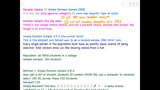 1.1.6: Random Sample v.s. Simple Random Sample SRS | Stats