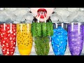 ASMR DRINKING SOUNDS 신기한 물 먹방 EDIBLE PEBBLES, SEA GRAPES, JELLO BIRD GLASS COLORFUL RAINBOW DRINKS