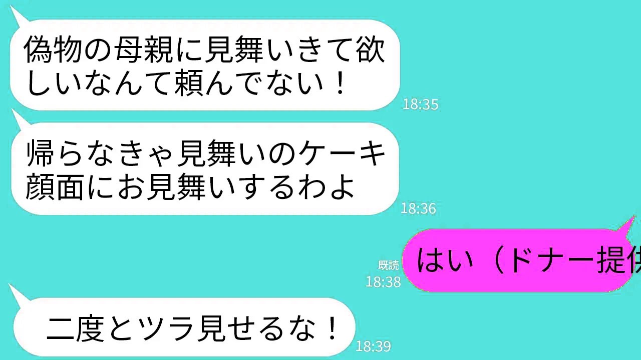 【LINE】私がただ一人のドナー提供者と知らず見舞いのケーキを顔面に押し付けた夫の連れ子「偽物の母親は帰れ！」→海外移住してから真実を伝えた時の連れ子の反応がwww