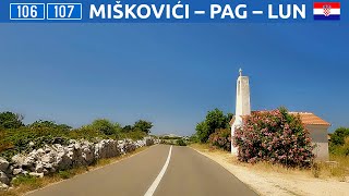 Driving in Croatia. Road through the island of Pag from south to north in full. 4K