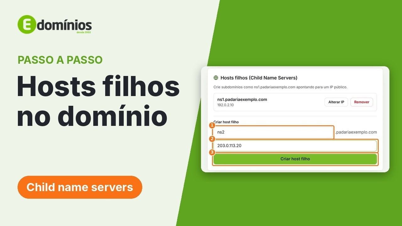 Vídeo: Criar hosts filhos (child name servers)