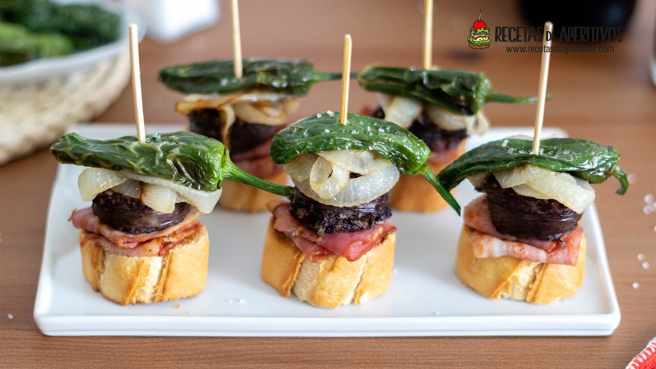 PINCHO de MORCILLA de BURGOS y PIMIENTOS DE PADRÓN súper fácil - RECETAS con MORCILLA #56