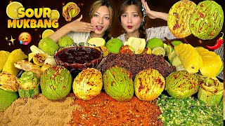 EXTREME SOUR🍋& SPICY CHALLENGE🔥| 2KG RAW MANGO🥭 AAP & RANGILA TITAURA WITH DALLE KHURSANI😱| 
