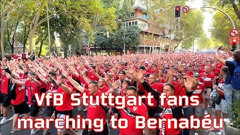 VfB Stuttgart fans marching to Bernabéu