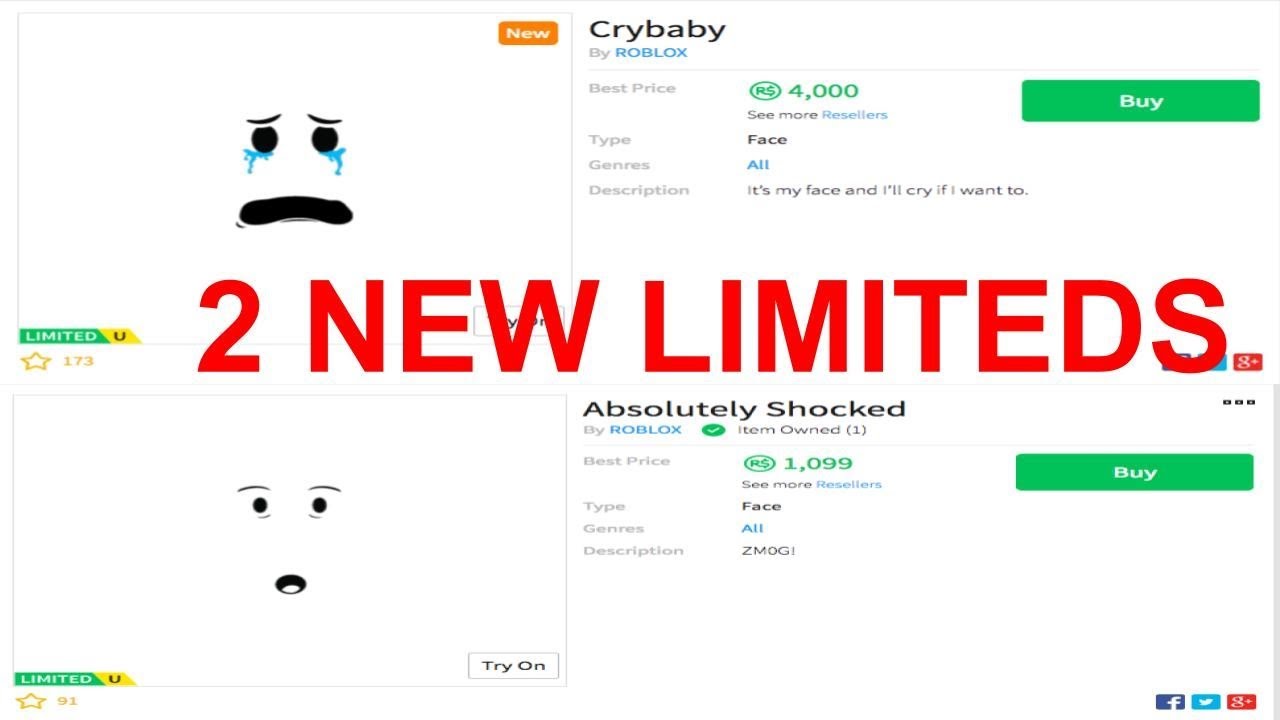 Roblox Crybaby Face And Shock Face Are Out Limited Youtube - roblox crybaby face