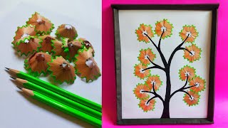 Pencil shaving wall hanging craft idea/pencil shaving tree making idea