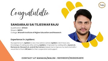 Student Successfully Placed | Java Full Stack Development | Jspiders Marathahalli | S Sai Tejeswar