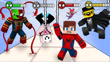 JJ vs Mikey vs Bananakid vs Carrie Spider-Man All Сostumes RUSH  - Maizen Minecraft Animation