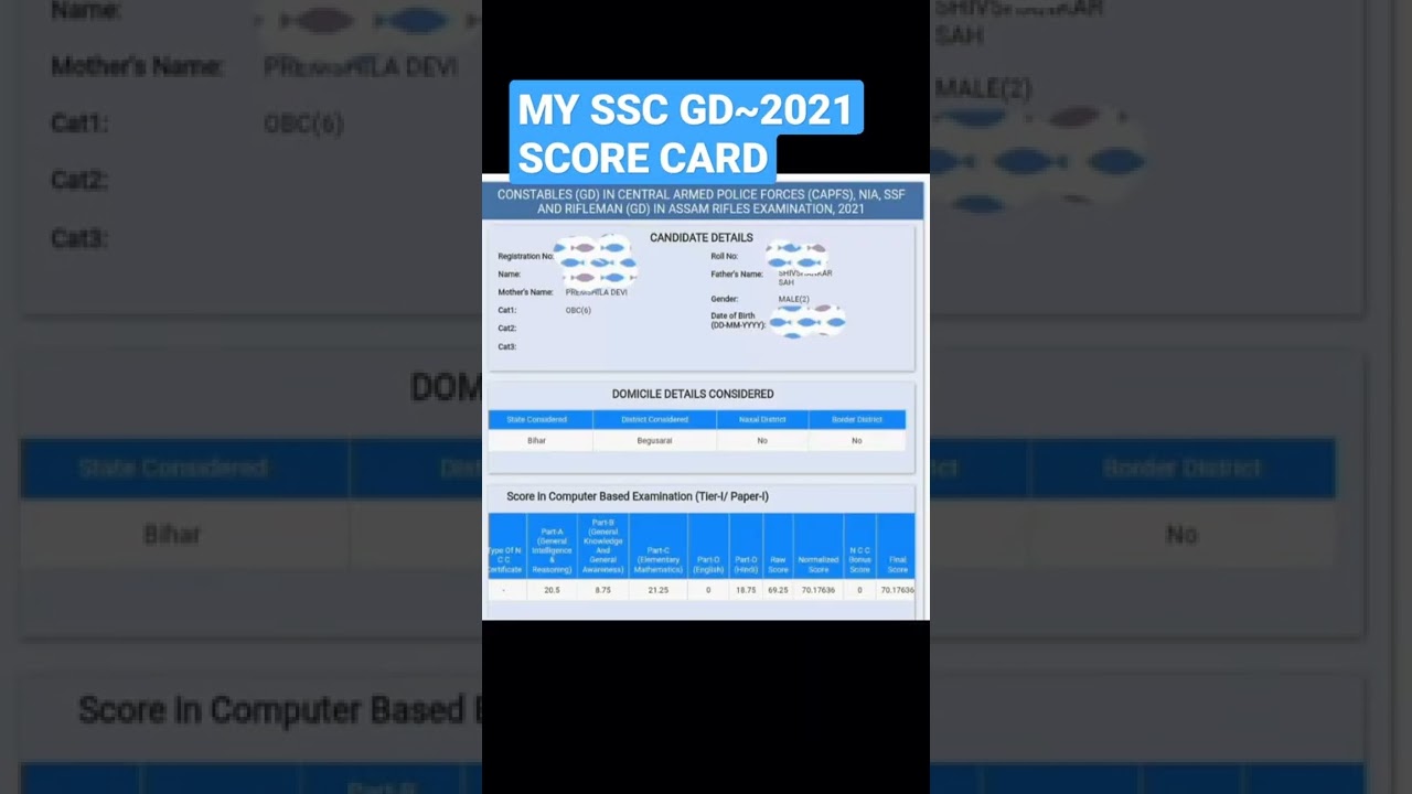My SSC GD 2021 Score Card 