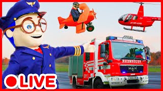 LIVE | AIRPLANES, HELICOPTERS AND FIRETRUCKS  Kids pretend play compilation